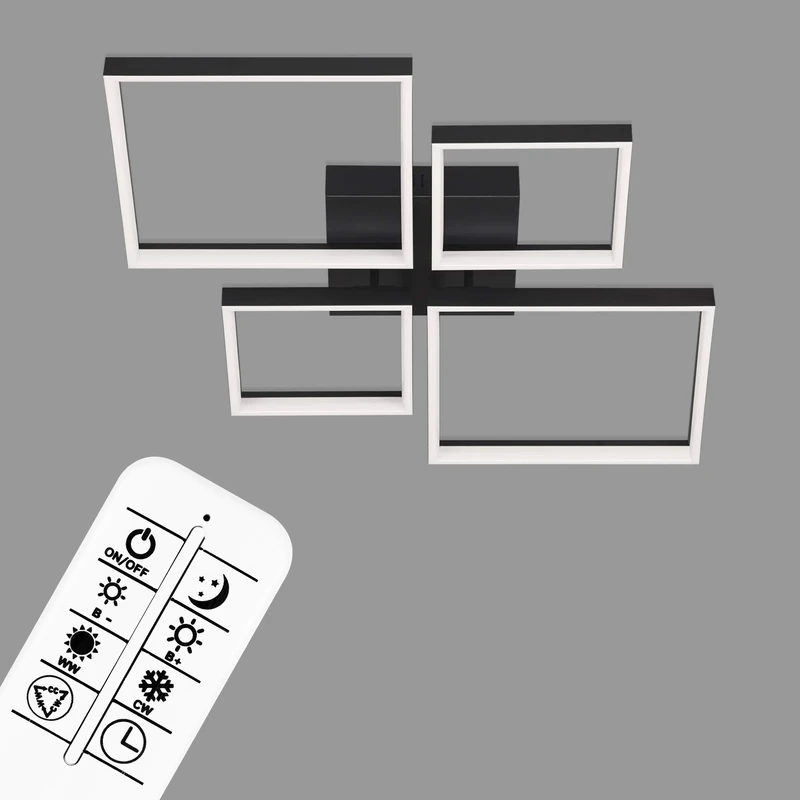 BRILONER Leuchten LED, dimmable Ceiling lamp, incl. Remote, Colour Temperature Control, Night Light Function and Timer, Black, 40 watts, 4,400 lumens, 660 x 660 x 90mm (LxWxH), 3015-015