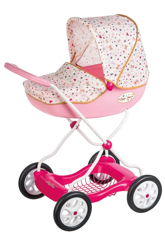 Smoby 250403 Shara Nurse Pram for Baby Dolls up to 42 cm, with Bottom Tray, for Children from 3 Years, Pink, Standard Size