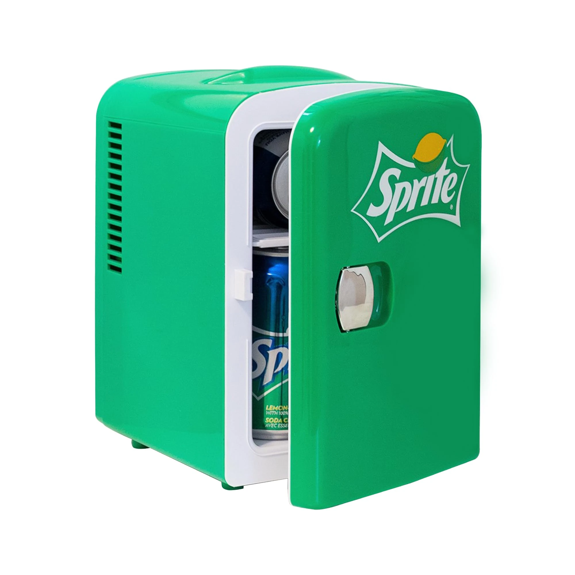 Sprite Mini Fridge - Refrigerator for Bedroom Skincare Office, Portable Table Top Beverage Cooler, 12V DC/220V AC Refrigerador For Drinks, Soda, Wines, Use In Car, Dorm, Outdoor, Patio, 6 Can