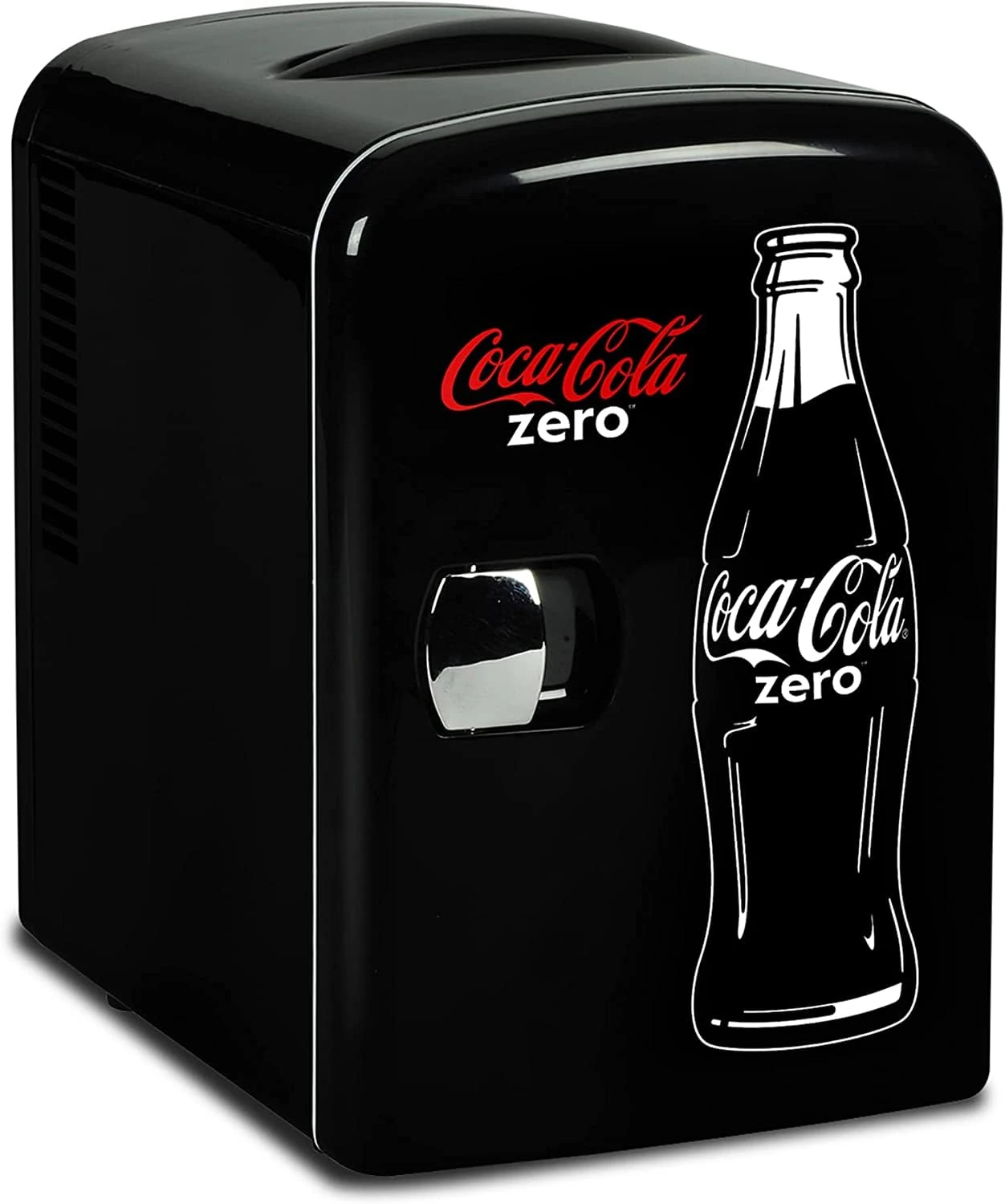 Coke Zero Mini Fridge - Refrigerator for Bedroom Skincare Office, Portable Table Top Beverage Cooler, 12V DC/220V ACRefrigerador For Drinks, Soda, Wine, Use In Car, Dorm, Outdoor, Patio, 6 Can