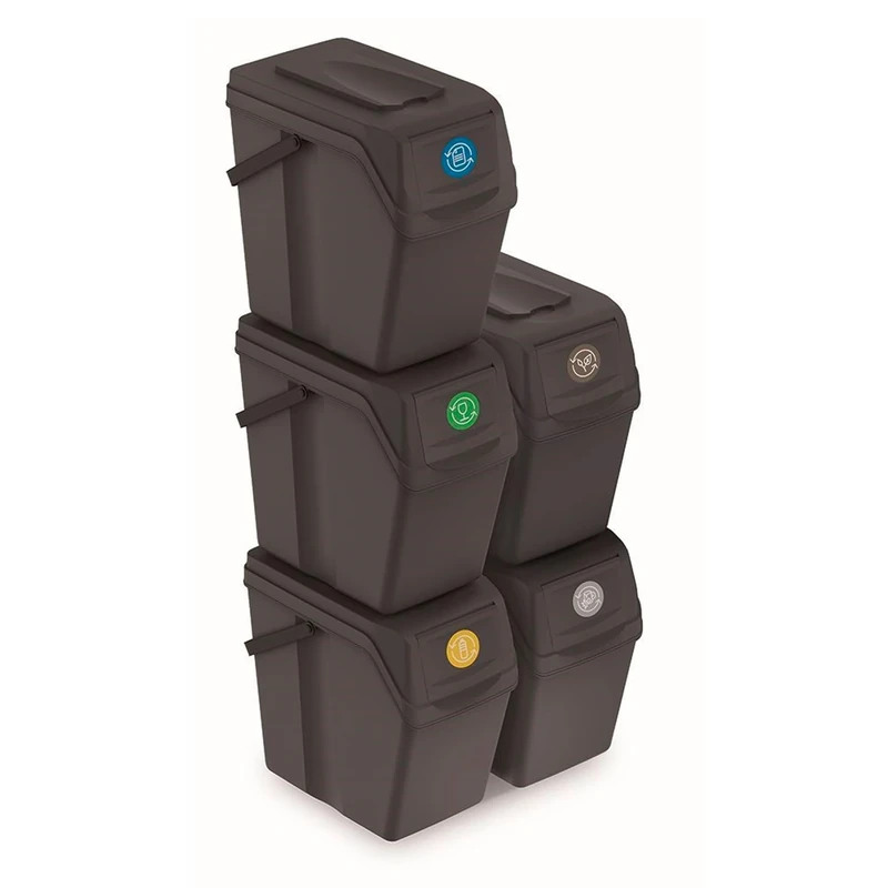 PROSPERPLAST Sortibox Plastic Recycling Bins 125L Anthracite Pack of 5, 5x25L