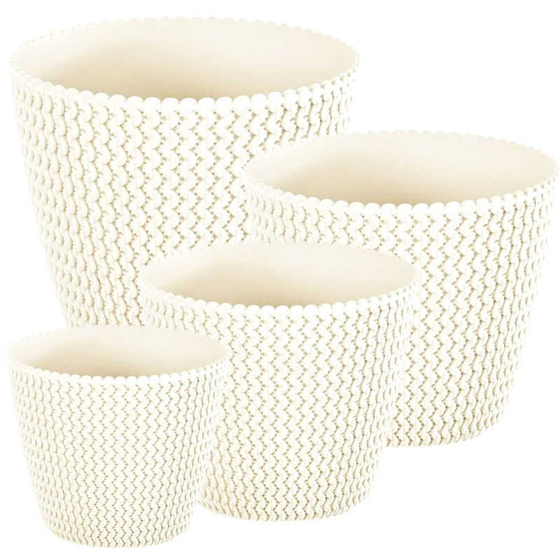 PROSPERPLAST WELL HOME MOBILIARIO & DECORACIÓN Pack of 4 Round Pots (5/8/11.5/18.6 liters) Splofy in Cream Plastic, Mediano