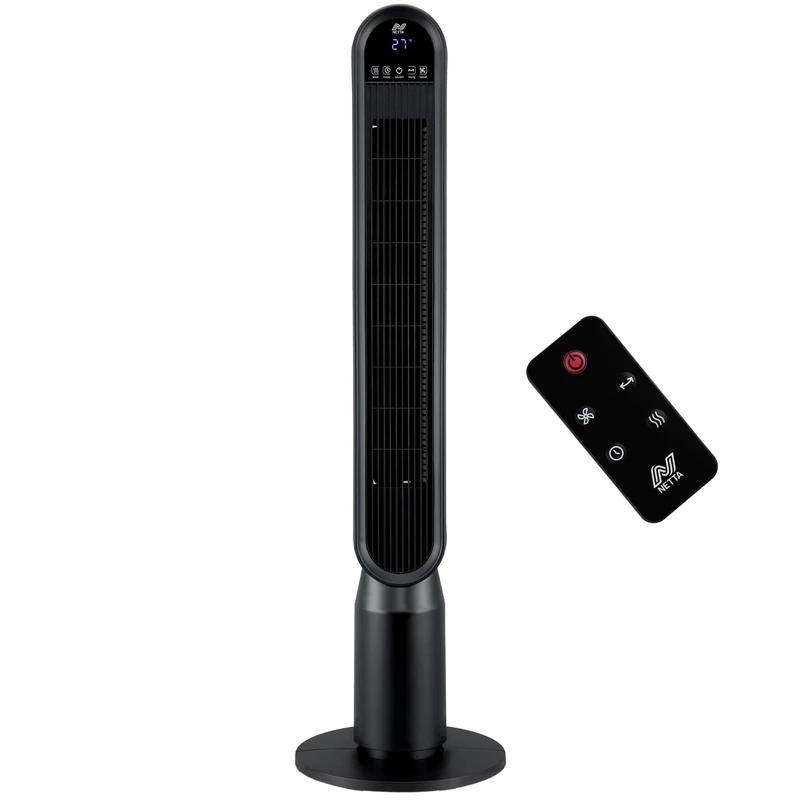 NETTA 44 Inch Tall Tower Fan with Remote Control - Bladeless Oscillating Fan with LED Display & 8-Hour Timer - 4 Speed Settings, 4 Wind Modes - Electric Floor Fan for Home, Kitchen & Office - Black