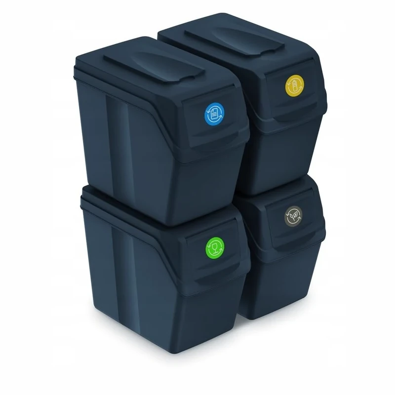 PROSPERPLAST Set of 4 Recycling Bins 80L Sortibox Plastic in Anthracite, 4 x 20L