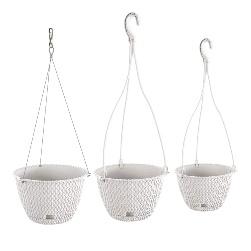 WELL HOME MOBILIARIO & DECORACIÓN Pack of 3 Round Hanging Planters (3/4.8/4.8 Litres) Splofy Round Plastic in White