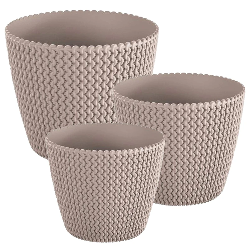 WELL HOME MOBILIARIO & DECORACIÓN Pack of 3 Round Pots (5/11.5/28.2 Litres) Splofy Plastic in Color Mocca