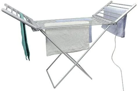 Highlands Electric Heated Clothes Dryer Folding Energy-Efficient Indoor Airer Wet Laundry Drying Horse Rack, Silver