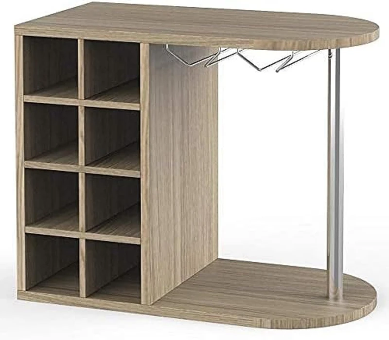 BAKAJI Wine Wine Bottle Rack Liquor Wall or Table Wooden Frame Cellar with 2 Shelves 8 Seater Bottle Holder and Metal Wine Rack 42 x 52 x 28 cm (Oak) - Image 1