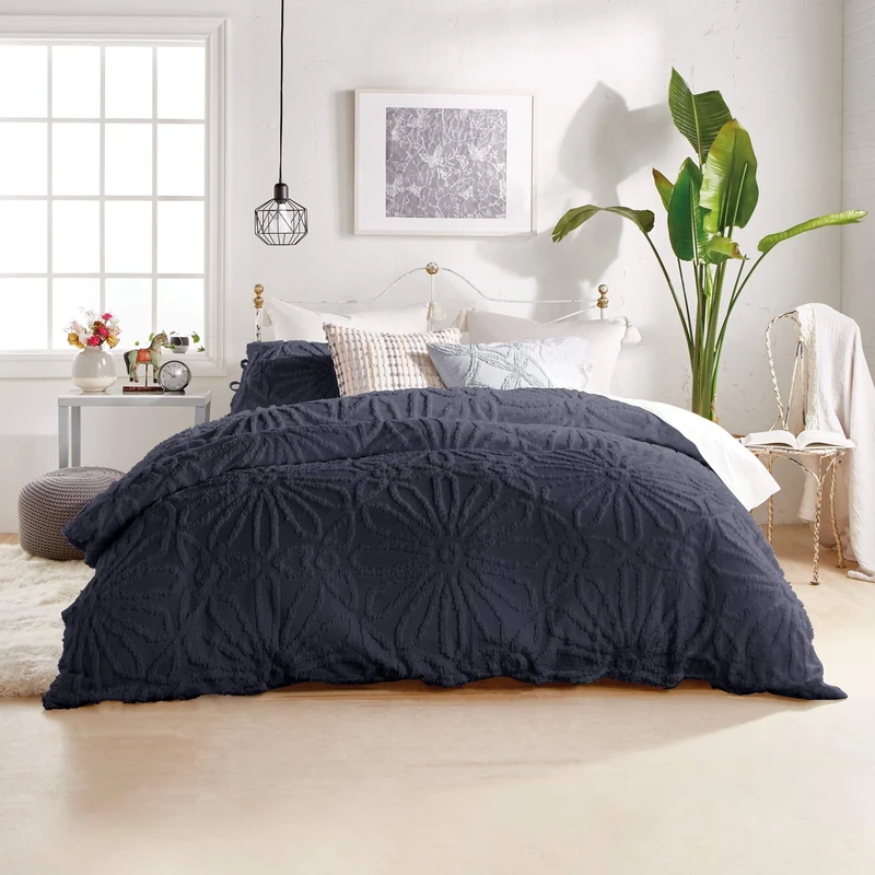 Peri Home Chenille Medallion 100% Cotton 3-Piece Comforter and Sham Set, King, Indigo - Image 1