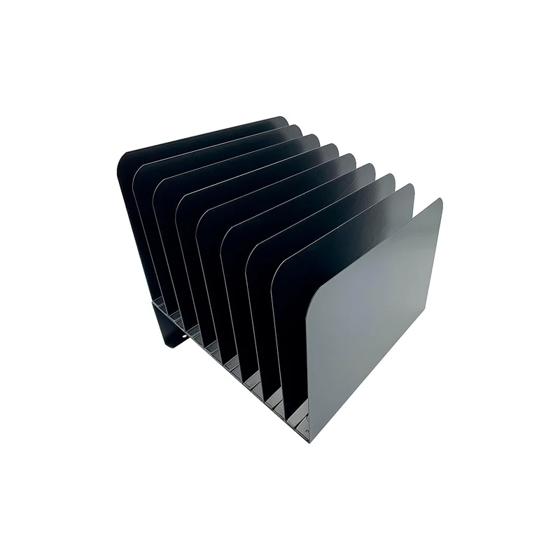 Huron Organizer Slant 8 Slot Paper Rack, Black Steel - Image 1