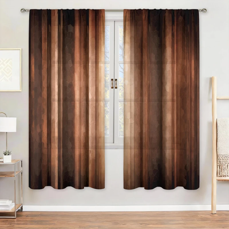 MESHELLY Brown Curtains 42W x 63H Inch Burnt Orange Curtains Rod Pocket Rustic Bedroom Decor for Men Rust Tan Farmhouse Striped Bronze Copper Peach Vintage Living Room Window Drapes Fabric 2 Panels