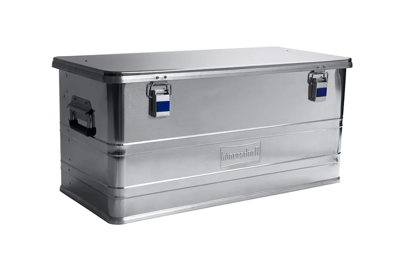 hünersdorff Professional Aluminium Box 92 Litres, Splash-proof with Rubber Seal, Lightweight, Sturdy, Folding Handles, Preparation for Locks, Colour: Silver