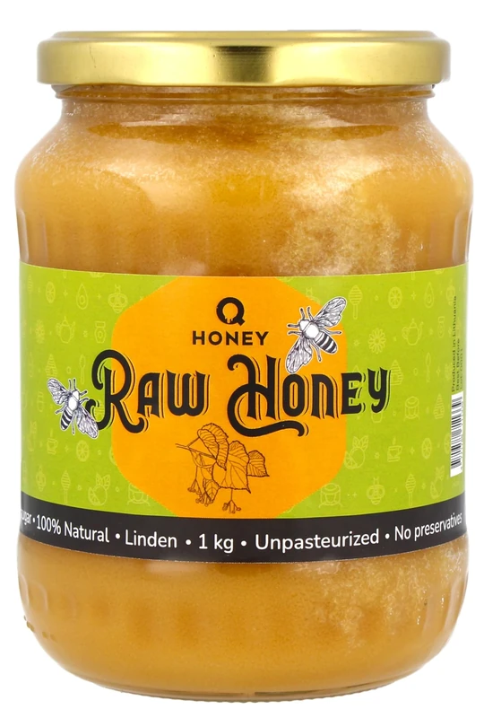 Pure Raw Linden Flower Honey, Unpasteurised and Natural, Directly from The Hive 1 kg, Unfiltered and Unheated - A Light, Soft Floral Honey with a Delicate Taste