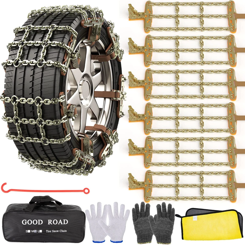 AutoChoice 6 Packs Car Snow Chains Emergency Anti Slip Tire Chains with Thickened Manganese Steel for Truck SUV in Snow, Ice, Sand and Mud(Tire Width 235-285mm)