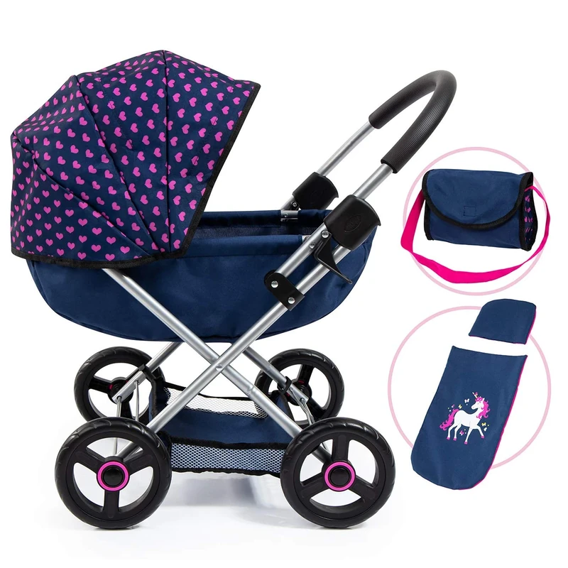 Bayer Design 12754AA Dolls Pram Cosy stroller, foldable, bag, blanket, pillow, underneath shopping basket