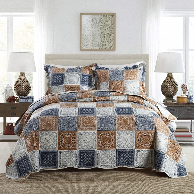 NEWLAKE Quilt Bedspread Sets-Color Block Pattern Reversible Comforter Coverlet Set,King Size