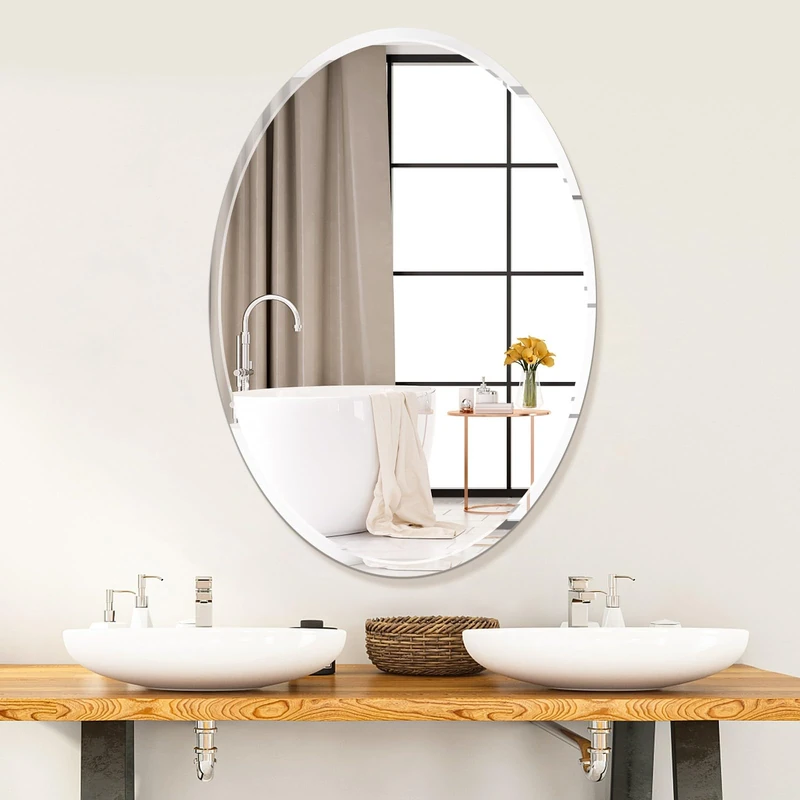 Villacola 20x28 Inch Oval Mirror for Bathroom Beveled Edge Frameless Oval Wall Mirror for Over Sink,Bedroom,Vanity,Entryway