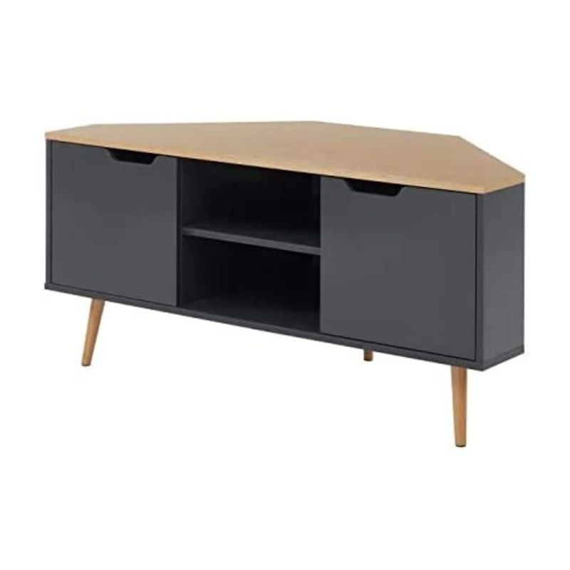 BAÏTA LYNA Corner TV Unit, Grey and Oak Effect, 115cm - Image 1
