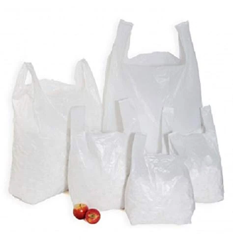 Sabco - 12 x 18 x 24" Strong White Vest Style Plastic Carrier Bags | Heavy Duty | 100% Recyclable Eco Friendly (500)