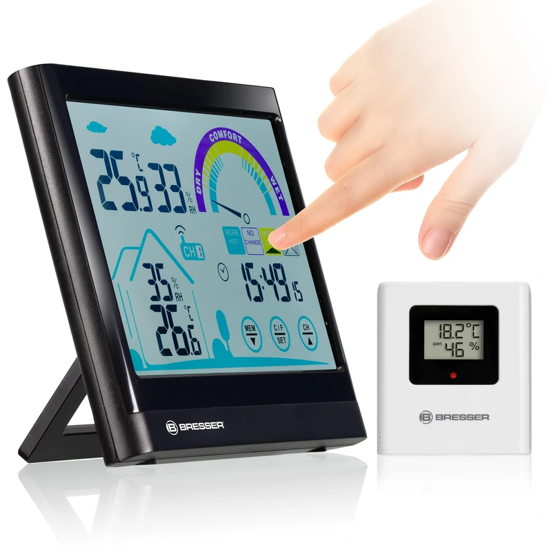 Bresser 7007402 Touchscreen Weather Station Wireless Thermo/Hygrometer with Ventilation Recommended Black