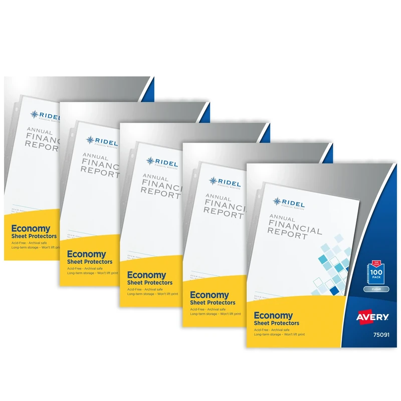 Avery Economy Weight Sheet Protectors, Acid Free, 8-1/2" x 11", 100-Count, Clear, 5 Pack (75202)