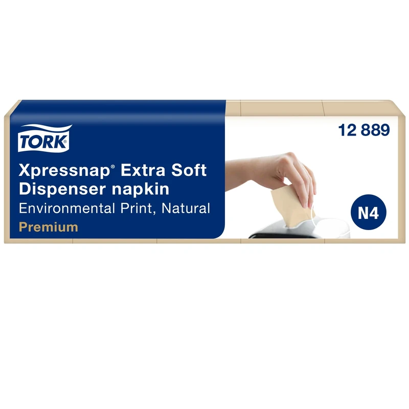 Tork Xpressnap Extra Soft Natural Dispenser Napkin N4, 100% Recycled 2-ply, 40 x 200 Napkins, 12889