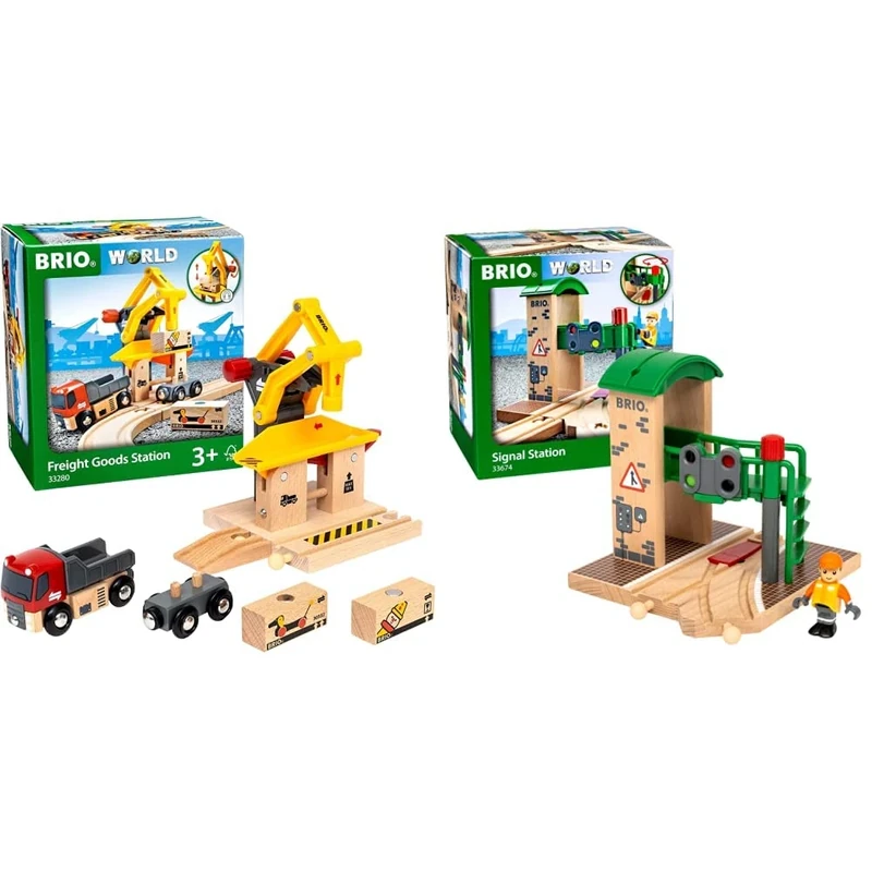 Brio World Freight Goods Station for Kids Age 3 Years Up - Compatible With All Railway Train Sets and Accessories & World World Train Signal Station for Kids Age 3 Years Up