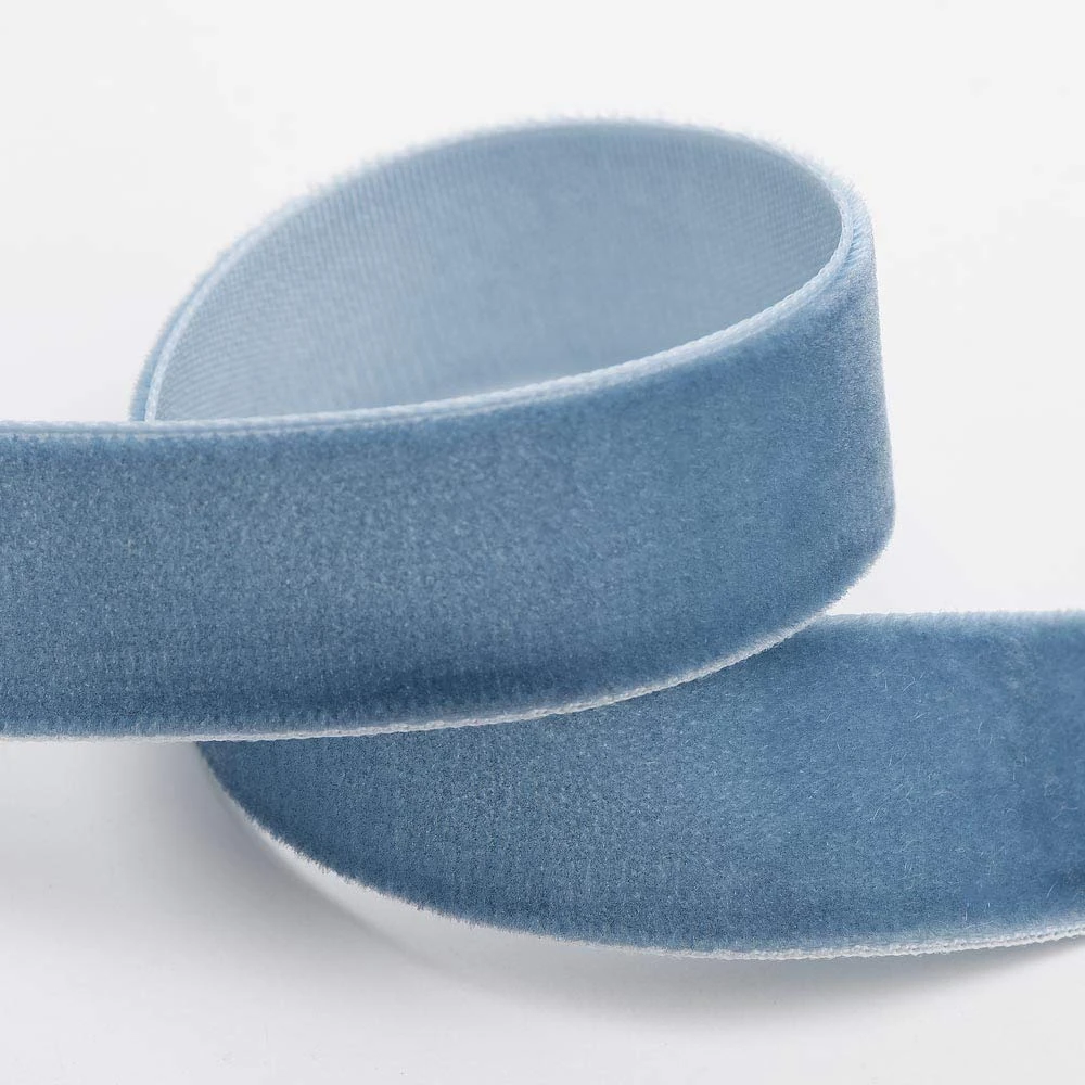 Italian Options Velvet Ribbon, Luxury, Single-Face Velvet Ribbon for Crafting, Christmas, Bows, Hair, Cakes, Weddings, Ornaments, Gift Wrapping, Flowers, 9mm x 10 Metre Roll, Vintage Blue