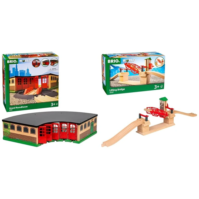 BRIO World Grand Roundhouse for Kids Age 3 Years Up & World Lifting Bridge for Kids Age 3 Years Up - Compatible With All Railway Train Sets and Accessories