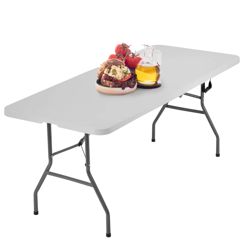 BestOffice 6FT Folding Table, Portable Fold-in-Half Plastic Picnic Party Table with Carrying Handle （White）