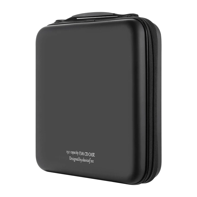 KUOCDSIK CD Case, 192 Capacity Hard EVA Protective Blu-ray CD Wallet Double Zipper Hand Strap Portable Disc Organizer DVD Case for Car Travel (192 Capacity, Black192)