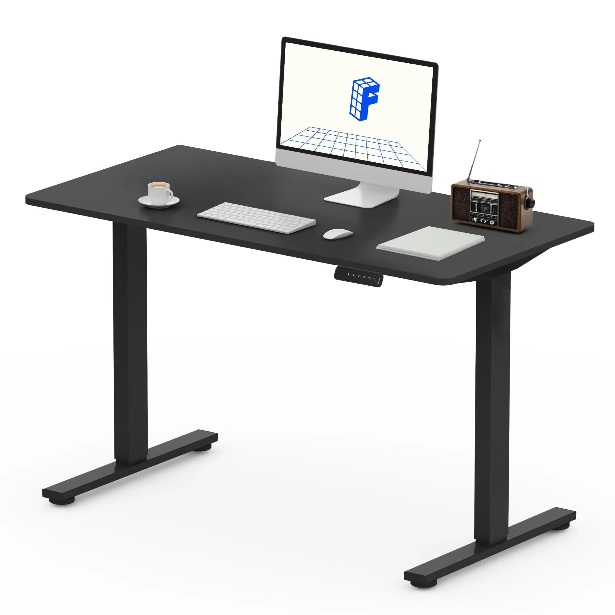 FLEXISPOT ONE PIECE Electric Standing Desk Height Adjustable Sit Stand Up Desk for Home Office with Memory Smart Pannel (100 * 60cm Black Frame+ Black Desktop)