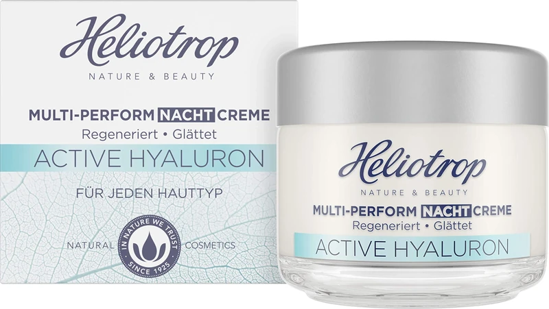 Heliotrop Active Hyaluronic Multi-Perform Night Cream, Anti-Ageing Face Cream, with Hyaluron, Algae Extract and Organic Oils, Vegan, Natural Cosmetics, 50 ml