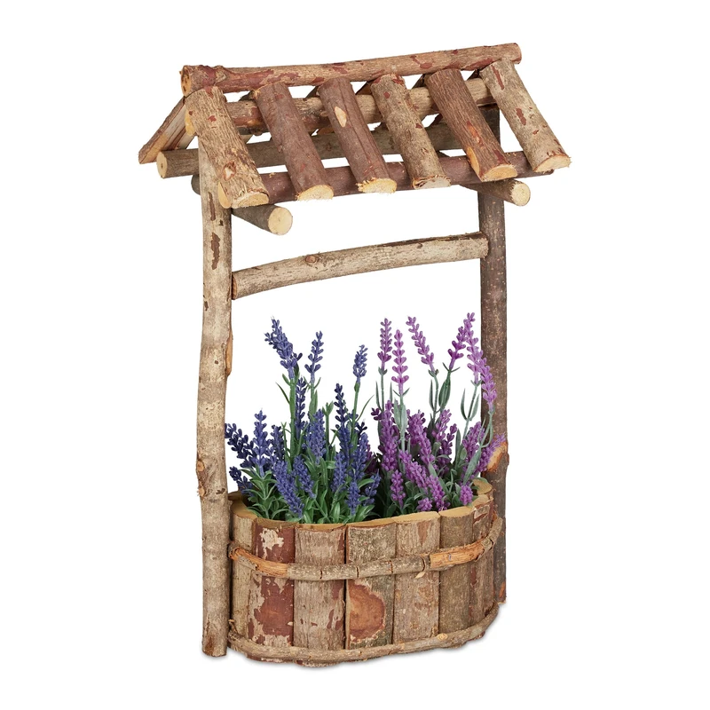 Relaxdays, Natural Wooden Garden Fountain, Decorative Decorative Wooden Fountain with Bark, H x W x D: 43 x 25 x 18 cm, Fountain Roof