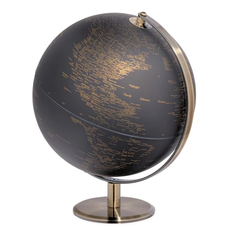 Torre & Tagus Black and Gold Globe for Adults - 8" Rotating Earth Globe Decor on Stand For Home Decor, Office Decoration Desk Globe For Office & Earth Spinning Globe Map Of The World (Black Globe)