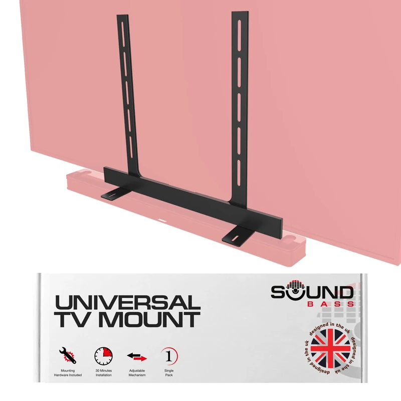 Sound Bass Universal Under TV Mount, Compatible With Bose Smart Soundbar 300/500/550/600/700/900/Ultra, TV Speaker, SoundTouch 300, Invisible Once Fitted, Fast & Easy Way to Mount Your Sound Bar Black
