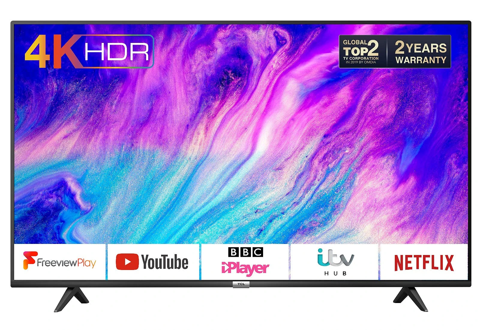 TCL 50P610K 50-Inch 4K Smart TV 3.0 Ultra HD - Freeview Play/BBC iPlayer/Netflix/YouTube/Smart HDR, Dolby Audio, Wi-Fi,3*HDMI, 2*USB Port, Slim design, Black