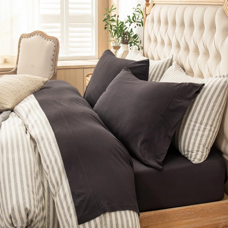 PURE ERA Jersey Knit Sheet Set Solid Dark Brown King