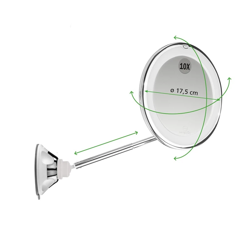 Macom Sensation 229 Perfect Mirror Cosmetic Mirror with Telescopic Pole and Double Joint, 10x Magnified, Space-Saving