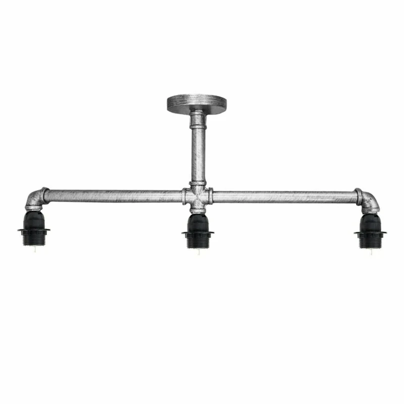LEDSone 3 Way Water Pipe Ceiling Pendant Light 60 cm Brushed Sliver Metal E27 Industrial Indoor Light Fitting Fixture for Bar Restaurant Hallway Kitchen Dining Room