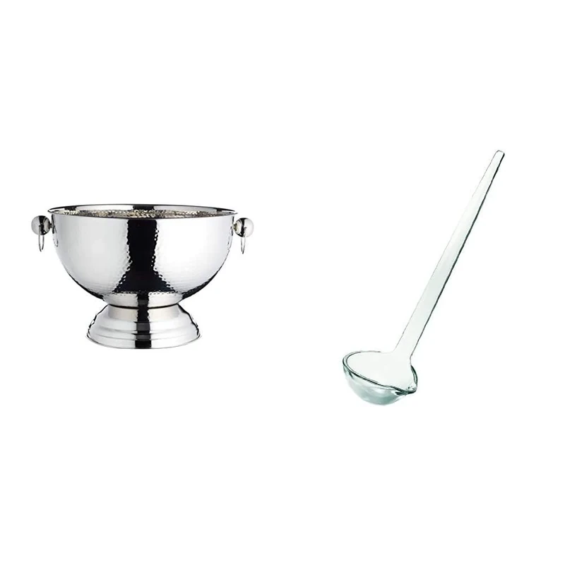 BarCraft Hammered Stainless Steel Champagne bucket, beer, drinks and wine cooler, 37x25cm, Gift Tagged & Guzzini 08653200 Punchbowl Ladle