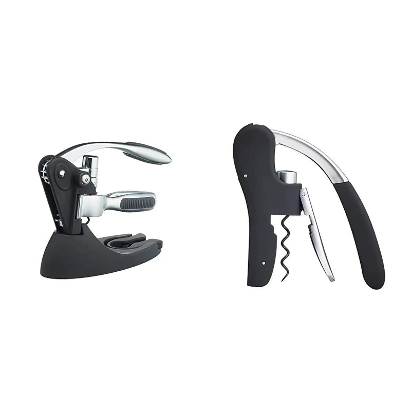 BarCraft Lever-Arm Corkscrew Gift Set, 1 Kit,Silver and Deluxe Corkscrew, Wine Bottle Opener with Built-in Foil Cutter, Black & Chrome