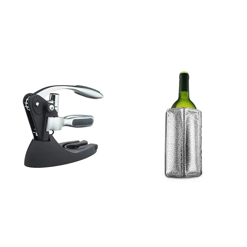 BarCraft Lever-Arm Corkscrew Gift Set, 1 Kit & Vacu Vin Rapid Ice Wine Cooler - Silver, 7 1/2h (in)