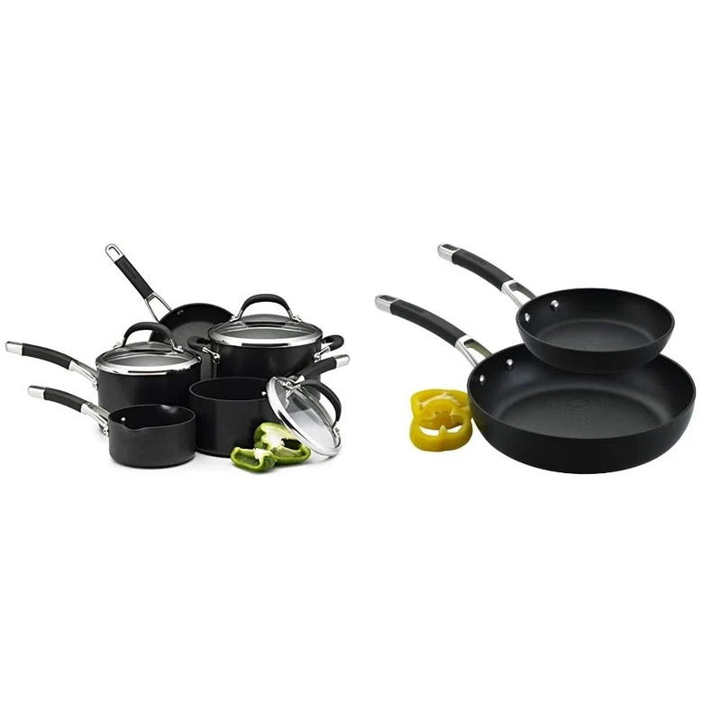 Circulon Premier Professional Saucepan and Frypan Set of 5 & Premier Professional frypan Twin Pack (20/28cm) Premium Non Stick Frying Pans – Hard Anodized Aluminium Cookware