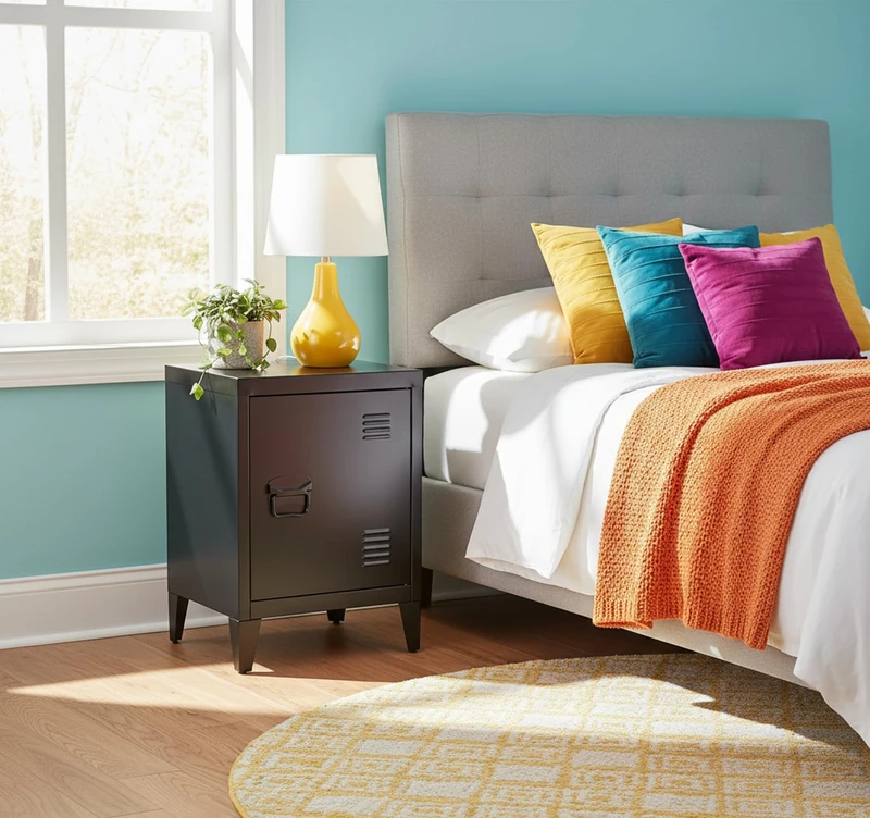 Homybec Single Metal Locker Storage Cabinet 1-Door, Scandinavian Free Standing 2 Tier Shelves Bedside Nightstand Cupboard for Home Office Study Bedroom Living Room, Black