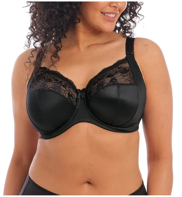 Elomi Women's Morgan Underwire Banded Stretch Lace Bra Full Coverage, Black, 32K (Manufacturer size:70 O)