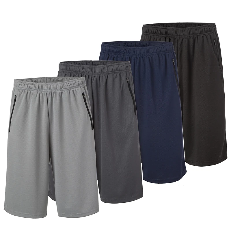 Essential Elements 4 Pack: Men's Dry-Fit Sweat Resistant Active Athletic Performance Shorts, Set E, Large