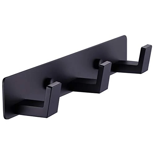 3 Matte Black Bathroom Towel Hooks Wall Mount Screw Fixed Door Hooks Coat and Robe Rack in Bathroom or Kitchen 410-3B