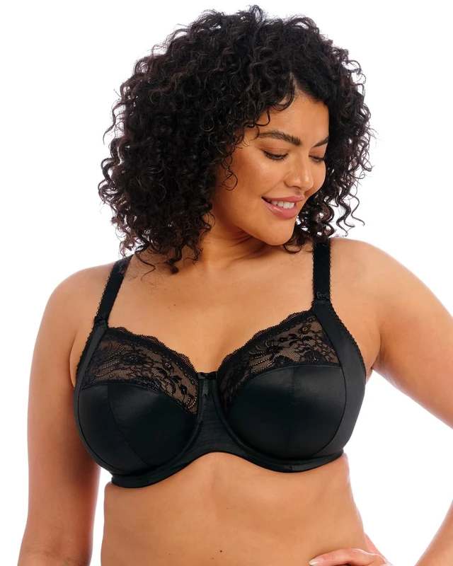 Elomi Women's Morgan Underwire Banded Stretch Lace Bra Full Coverage, Black, 38E