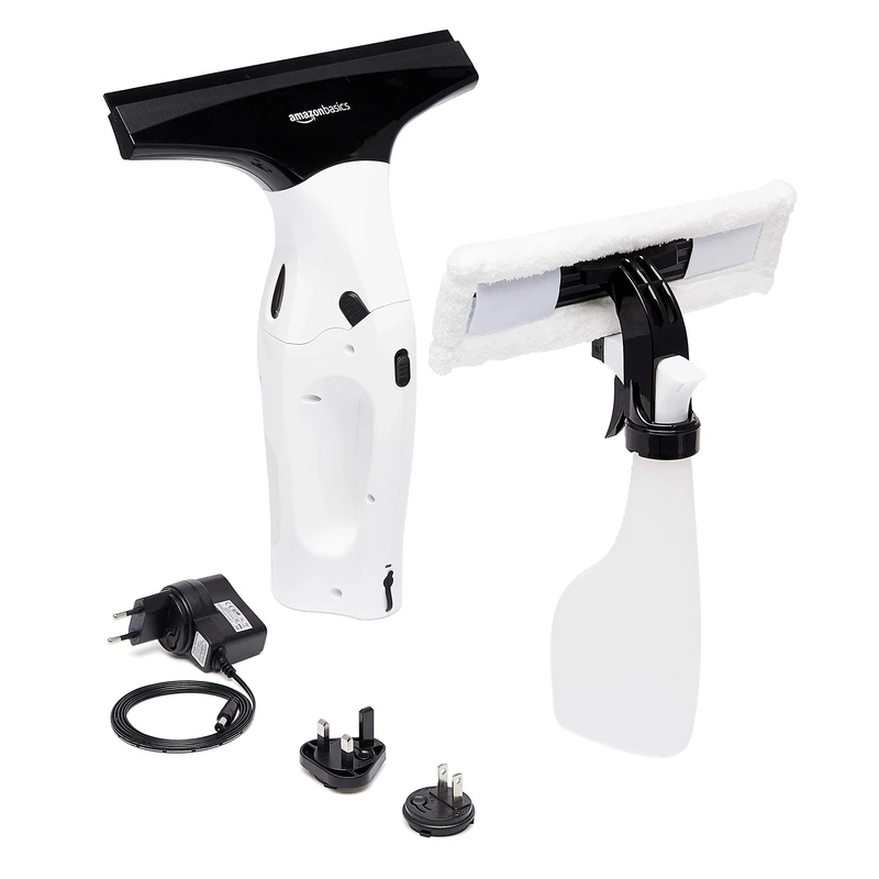 Amazon Basics Window Vacuum Cleaner Set of 2 With Rechargeable Lithium Battery For Windows, Tiles, Mirrors & Shower Screens, EU/UK/US/JP Plug Included, 12.6 x 27.99 x 33.81 cm